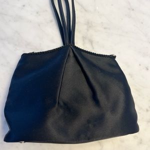 Ann Taylor Wristlet black satin bag with free mirror.